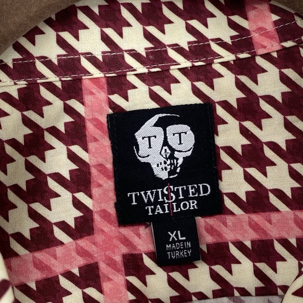 Twisted Tailor Men’s Xl Pink Houndstooth Check Ribery Button Up Slim Shirt Nwt — image 6 of 8